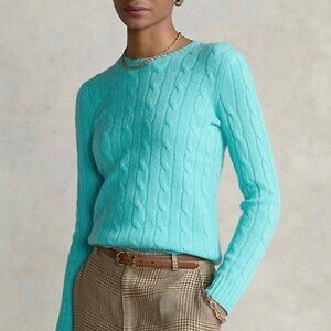 New Polo RL 100% Cashmere Iconic Cable Knit Sweater Aqua XL $498